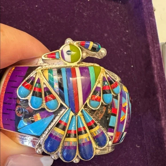 Native-Inspired Multi-Color Inlay Cuff Bracelet - Picture 4 of 6